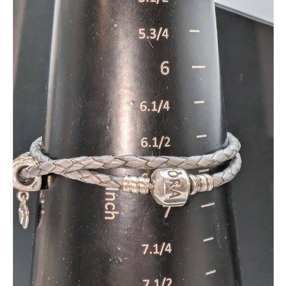 Genuine Pandora 925 Sterling Dark Brown Double Braided Leather Wrap Bracelet - Picture 5 of 11